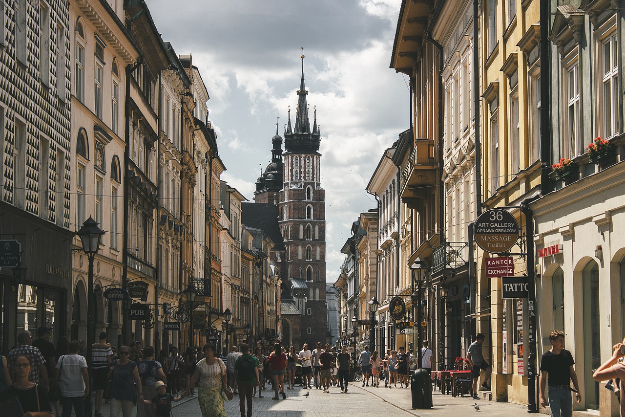 street, tower, krakow